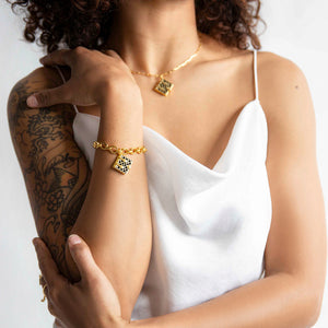 Secret Diary Book Bracelet (Black) - Gold